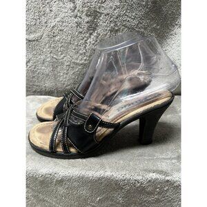 Vtg 90s Mudd Woman’s 6.5 Black Faux Leather Heels Sandals Slide Chunky Bratz